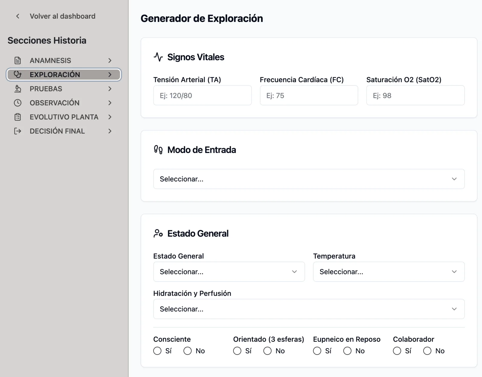 Generador Xpress de exploración con signos vitales rellenables en segundos